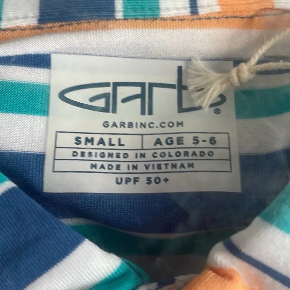 NWT GARB SS Golf/Polo Shirt Easton Orange/Blue Stripe -Size 5-6